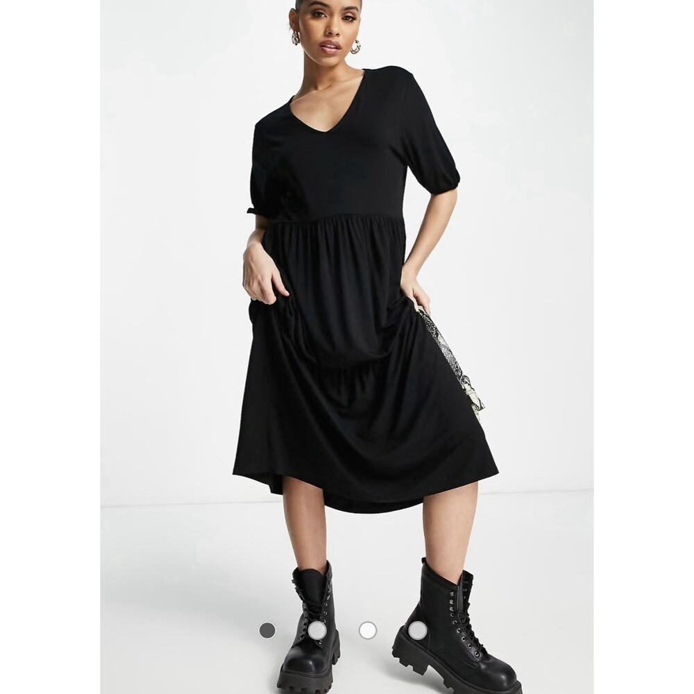 NA-KD Midi Shift Dress Wavy Tiered Oversized Lagenlook Goth Black Size S